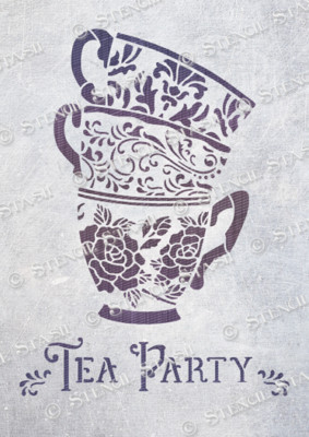 Alice Tea Party Schablone 4 Größen ATP Wonderland Vintage Tassen Whimsy 250 MYLAR