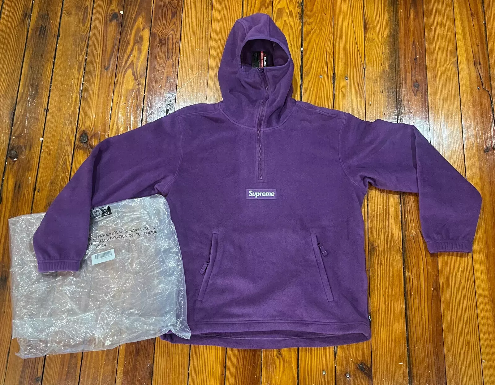 Supreme Polartec Facemask demi fermeture éclair sweat à capuche violet foncé homme petit NEUF