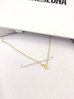 Eiche und Luna 14k Gelbgold Mini ''E'' Initialen Halsreif Halskette