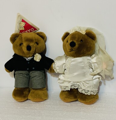 Vtg 1985 Dakin Bride And Groom Brown Teddy Bear Plush Stuffed Animal Toy 7'' Tall