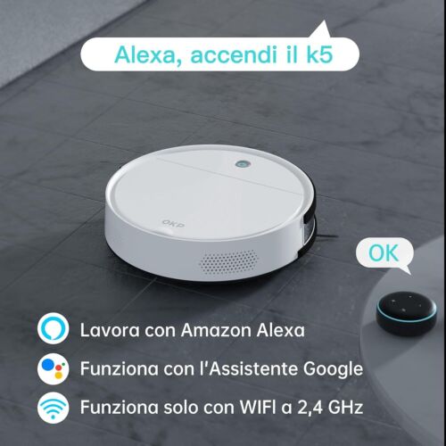 OKP Robot Aspirapolvere con Mop WiFi/App/Alexa K5 Pro Automatic Recharge - Foto 12 di 14