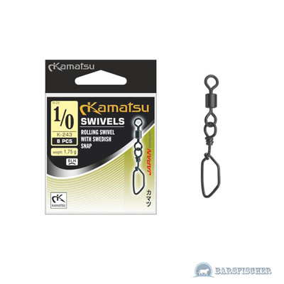 KAMATSU K-243 ROLLING SWIVEL WITH SWEDISH SNAP, WIRBEL MIT SICHERHEITS KARABINER