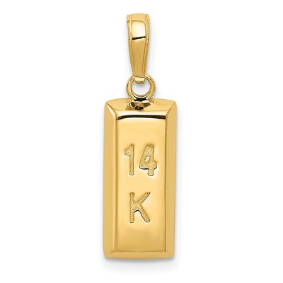14k 3d Gold Bar Pendant Charm Necklace 