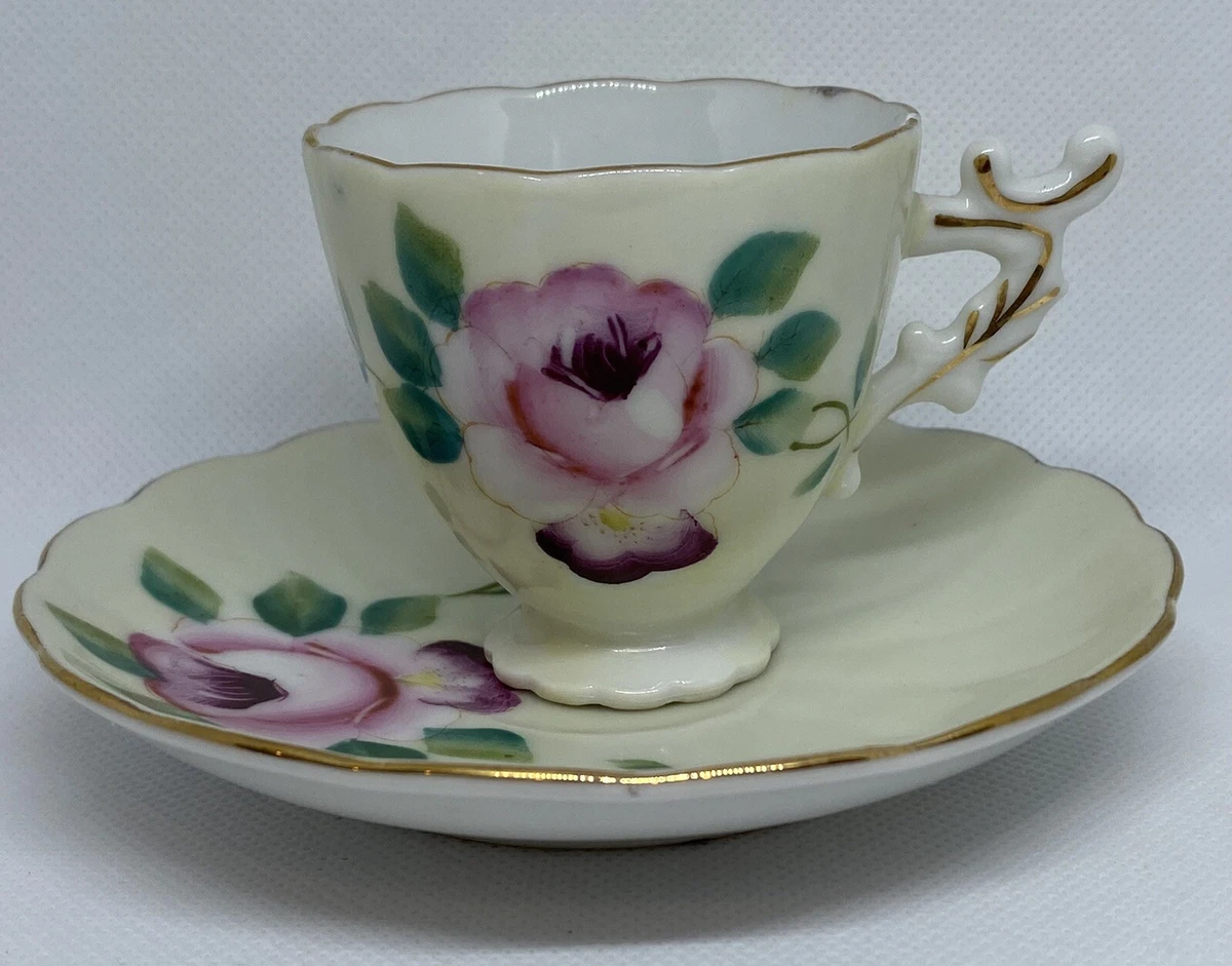 Vintage Japan Hand Painted Flower Fancy China Tea Cup & Saucer