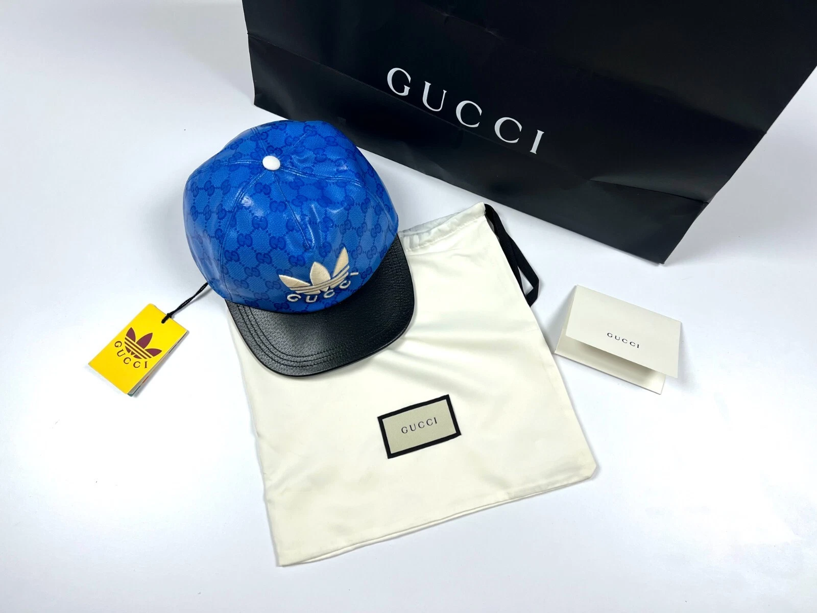 Casquette de baseball homme GUCCI x ADIDAS GG monogramme bleu réglable taille XL 60 cm neuve avec étiquette