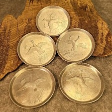 Set Of 5 Mid Century Mallard Duck Aluminum Coasters