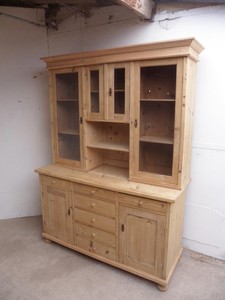 A Tall Antique Old Pine 4 Door Large Kitchen Dresser To Wax Paint