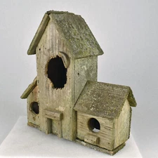 Vintage Rustic Primitive Handmade Wood Birdhouse Decor 3-Compartment 15" Tall