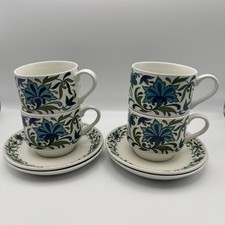  set 4 Midwinter Small Coffee Cups  Saucers Stonehenge Series Floral  Blue Green