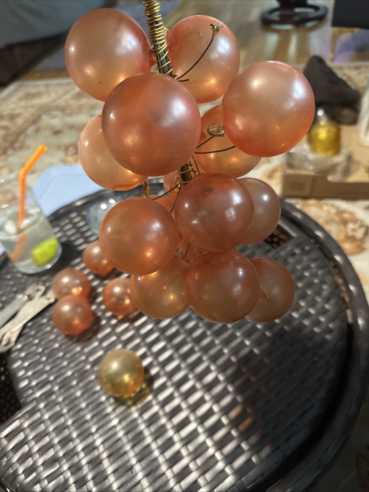 Vintage MCM Amber Lucite Grapes Large