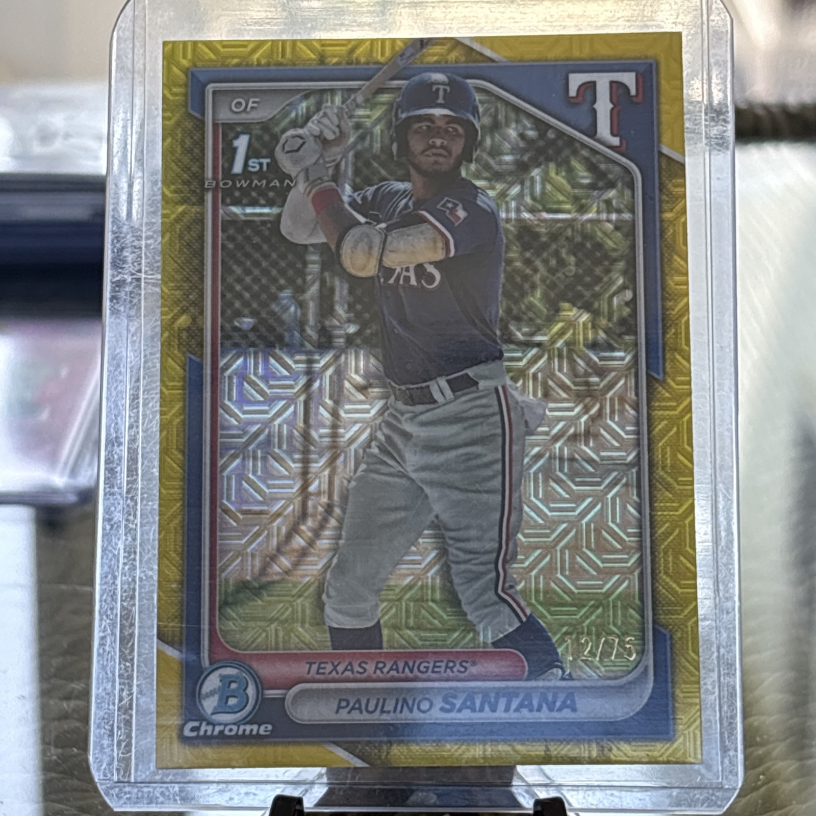PAULINO SANTANA 2024 BOWMAN CHROME 1ST BOWMAN MOJO YELLOW /75 BCP-245 RANGERS