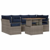Garten Sofa Set 7-Teilig Mit Kissen Grau Marineblau Terrasse