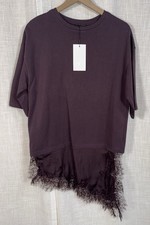 NWT ZARA Women  s Small Asymmetric Hem Lace Brown Shirt Blouse NEW Chocolate
