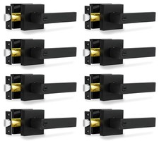 8 Pack Matte Black Privacy Door Levers, Reversible Keyless Lockset
