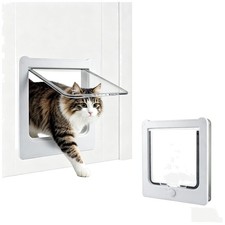 White Cat Door 7.1"x7.3" - 4-Way Locking, Weatherproof