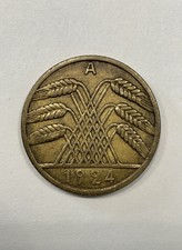 1924-A  Germany - Weimar Republic 10 Reichspfennig Coin - EC - RARE - ERROR