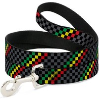 "Dog Leash 6-FEET Checker Stripe Black/Gray/Rasta Narrow 0.5\" (Us Import)"