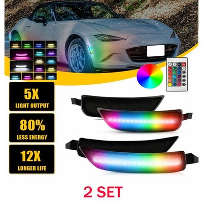 Fits 2016-2022 Mazda Miata MX5 8PCS Smoked Lens RGB LED Fender Marker Lights L&R