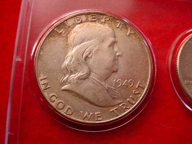 1949 PHILADELPHIA 5 COIN MINT SET WITH BU CENT--COINS 90% SILVER!!    #29 - Image 2 of 4