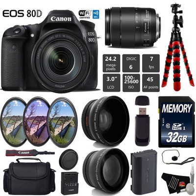 Canon EOS 80D DSLR Camera with 18-135mm is STM Lens + UV FLD CPL Filter Kit +