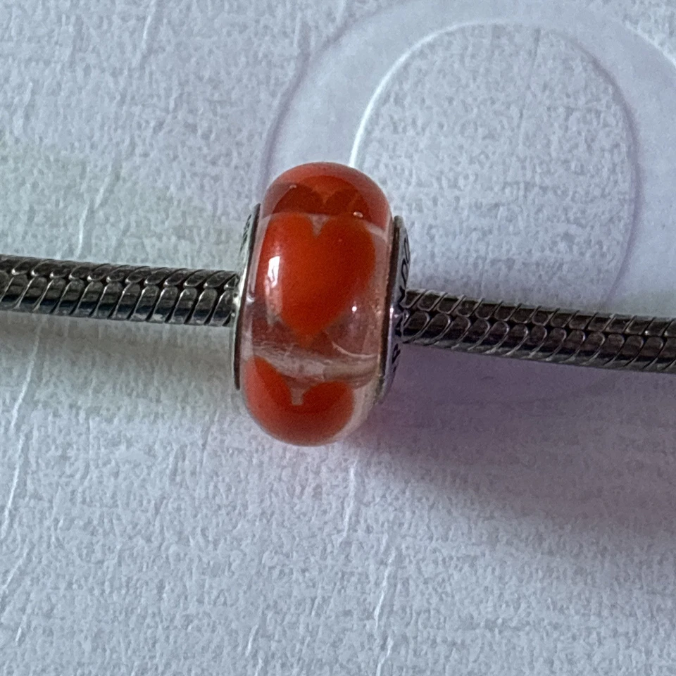 Pandora Naranja Hielo Amor Corazones Cristal de Murano Dije Retirado 790664 Foto 4 de 4