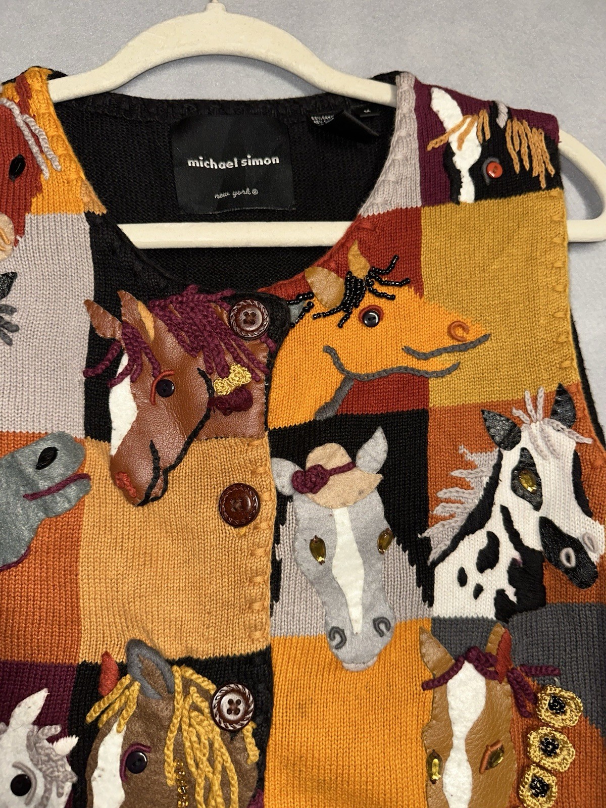 Michael Simon Vintage Patchwork Sweater Vest Embr… - image 12