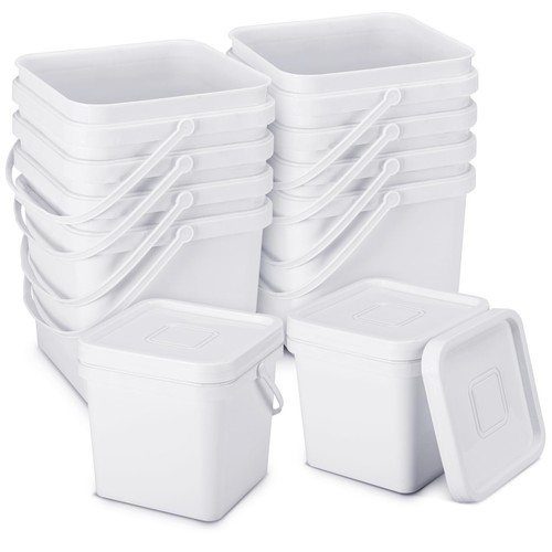 10 Pcs 2.2 Gallon Square Bucket with Lid Food Grade Plastic Bucket 10L Utilit...