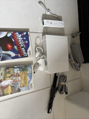 Wii Console With Single Controller And Two Games With Steering Wheel