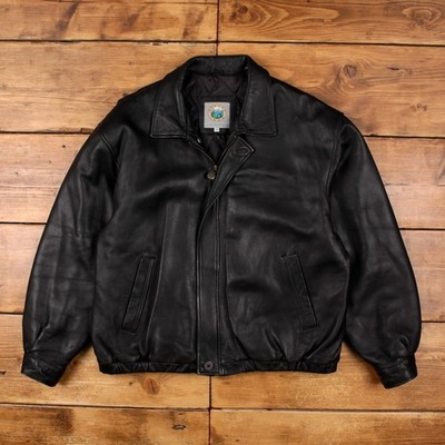 Forest Club Bomberjacke XL Herren 00s schwarz Rainforest Leder gefüttert Biker Moto