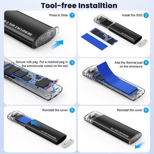 M.2 2280 2260 2242 SSD NVME PCIe NGFF SATA double protocole USB type C PCI-E1129 - Photo 3/7