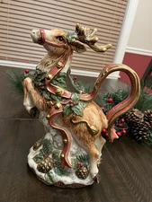 FITZ AND FLOYD Kris Kringle 12" Reindeer Pitcher Heirloom Collection 1993 1.25 Q