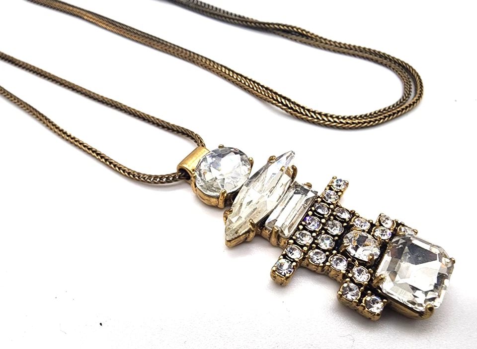 Collar J.Crew Colgante Diamantes de Imitación Tono Dorado Cadena Larga Geométrico Vintage 32" Foto 3 de 4
