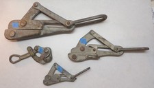 VINTAGE M. KLEIN AND SONS WIRE CABLE PULLERS ( LOT OF 4 USED AND VARIOUS SIZES )