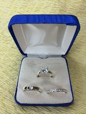 Wedding Ring Set - Stackable - 3 rings - Size 8 - Cubic Zirconia - Silver - 8C 