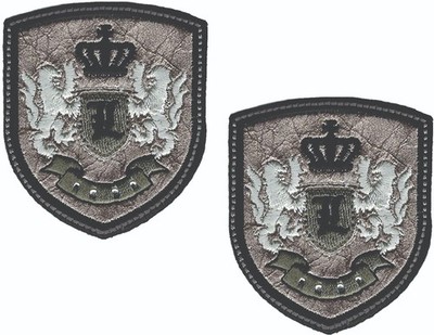 Pair 2.5'' Crest Letter L Lion Crown Coat of Arms Silver Black Patches