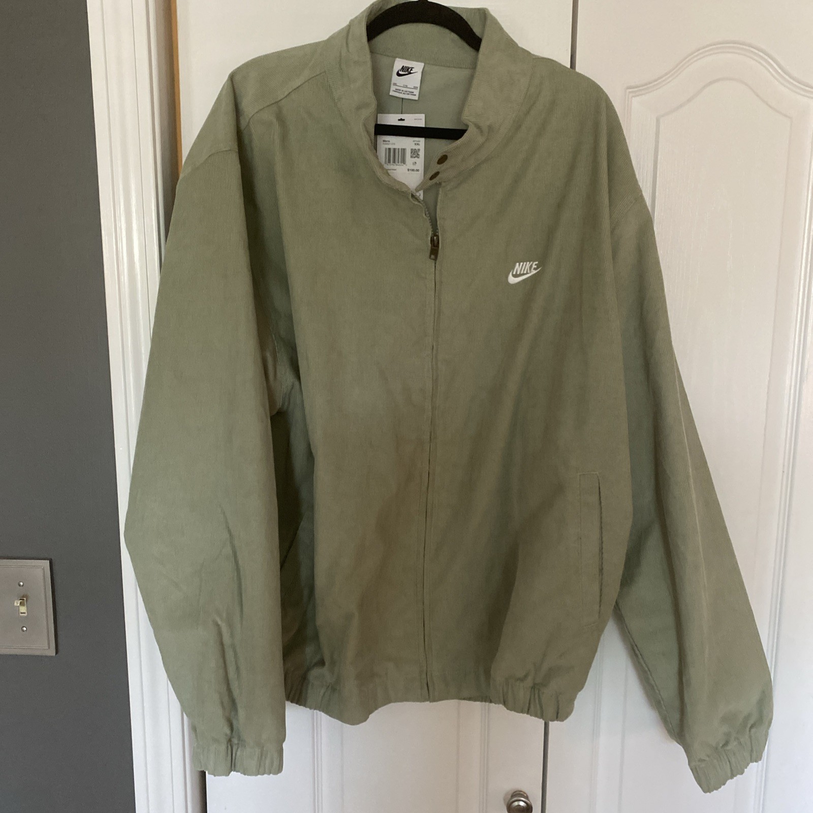 SACAI X NIKE Giacca uomo Nike in velluto a coste nuova verde XXL come nuova Harrington 100 Msrp