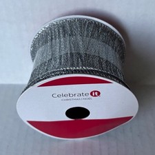 Celebrate It Christmas Silver ribbed Wire-Edged Ribbon 2.5 in x 20 ft Metallic