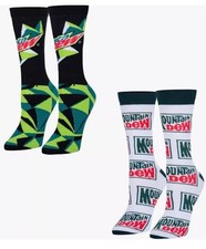 Mountain Dew Crew Socks 2 Pair Men 6-10 Women 5-10 Green White Soda NEW Mtn Pop
