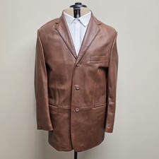 Vintage Y2K Stafford Brown Soft Leather Blazer 3 Button Jacket Mens M Medium