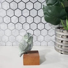 Owl of Athena Metal Sculpture On Wood Base Symbol of Wisdom