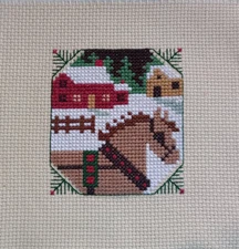 Finished Completed Cross Stitch ~ CHRISTMAS ~ "PRAIRIE SCHOOLER"
