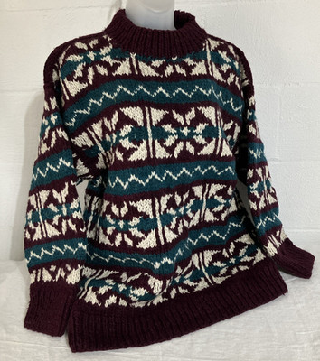 Runa Maki Large Handmade Wool Pullover Sweater Warm Heavy Winter SKI Vintage