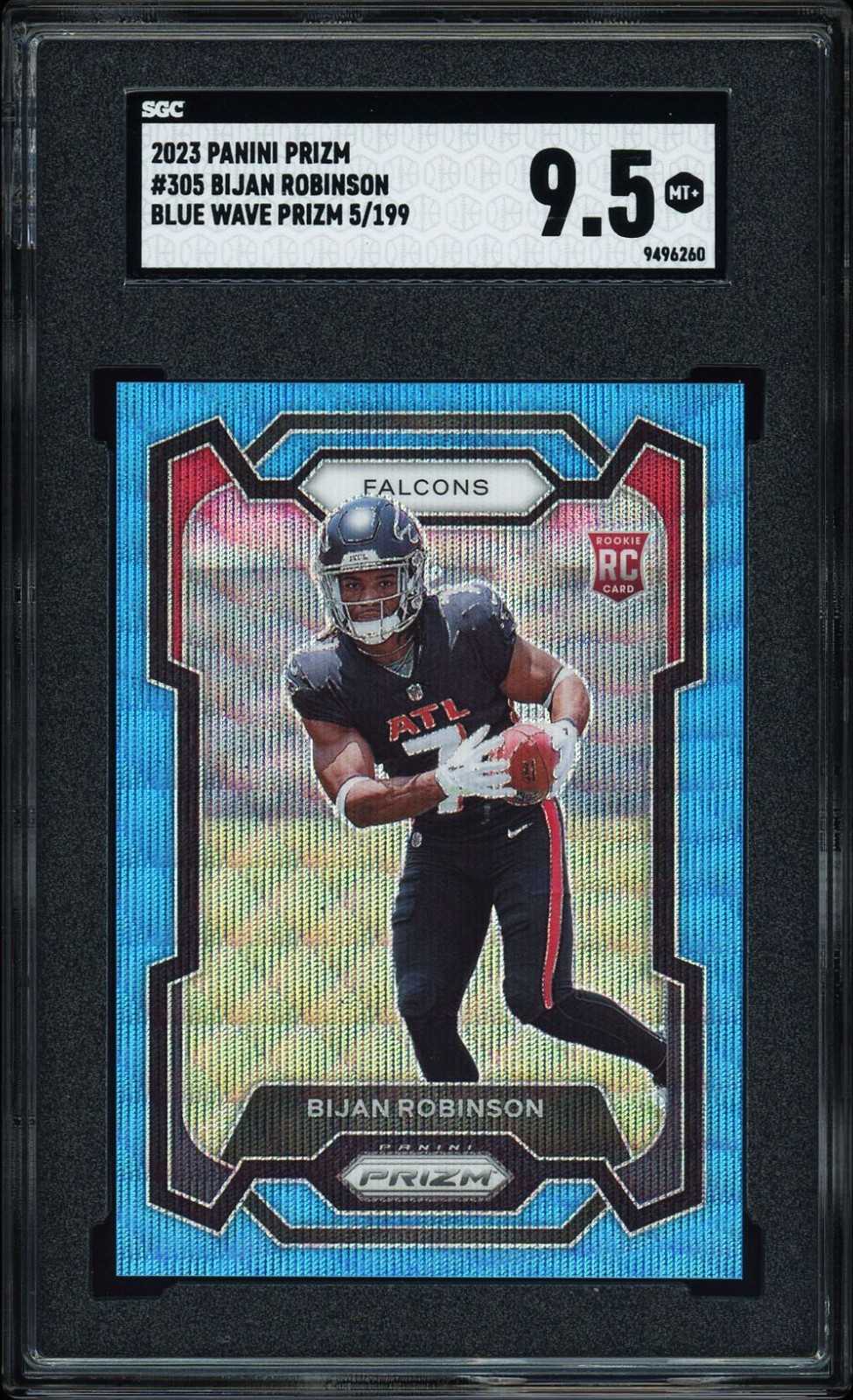Bijan Robsinson 2023 Panini Prizm #305 Blue Wave Rookie /199 SGC 9.5 Falcons