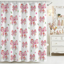 Pink Floral Shower Curtain, Cute Bow Flowers Shower Curtain, Floral Bathroom Deo
