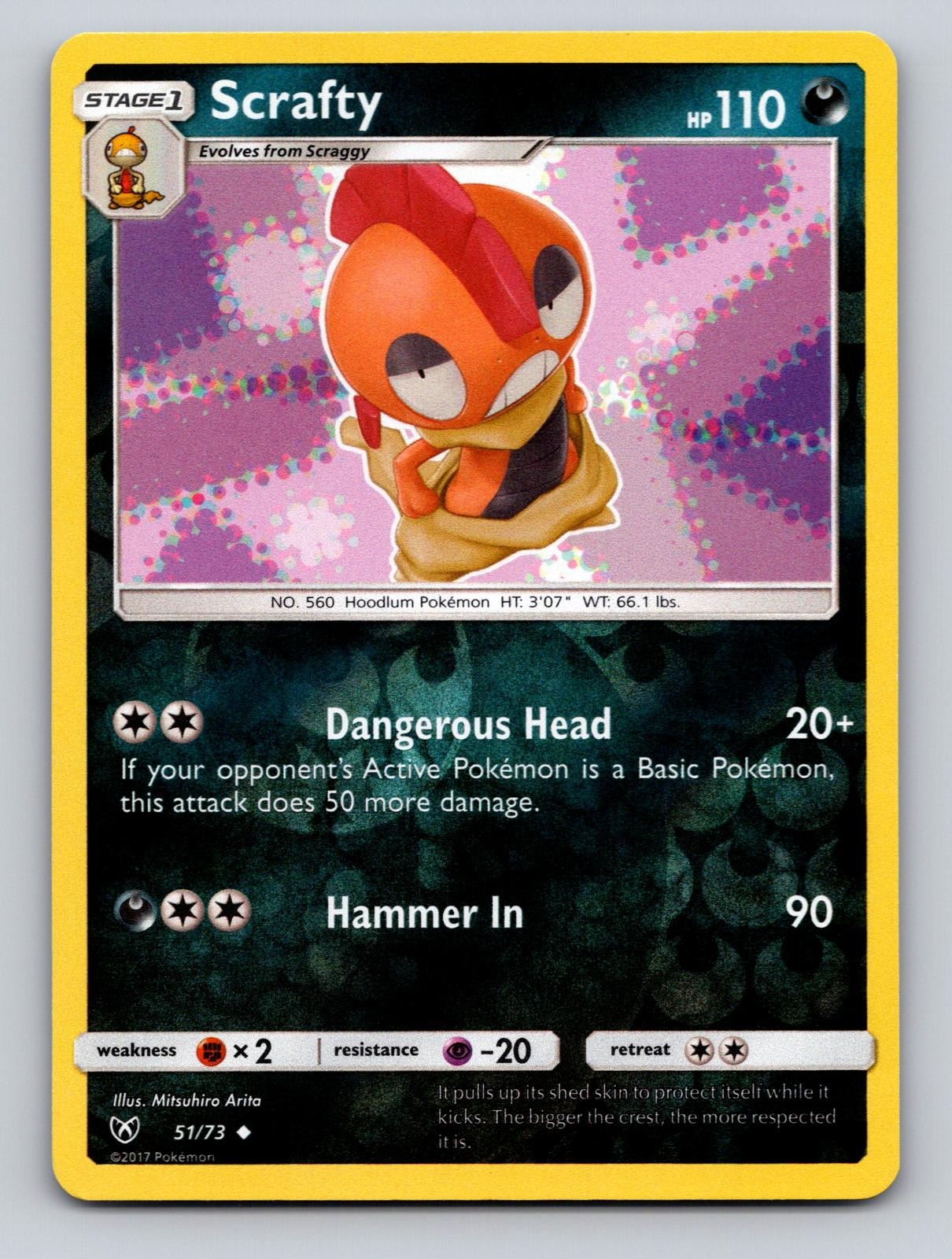 Scrafty 51/73 Uncommon Shining Legends Pokemon Reverse Holo NM