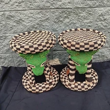 Set 14"w 17"×15" DMed Nobility Beaded Wood Bamileke Throne Table/Stool Cameroon 