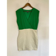 Chic Colorblock Express Womens Medium Green Cream Bandage Bodycon Mini Dress