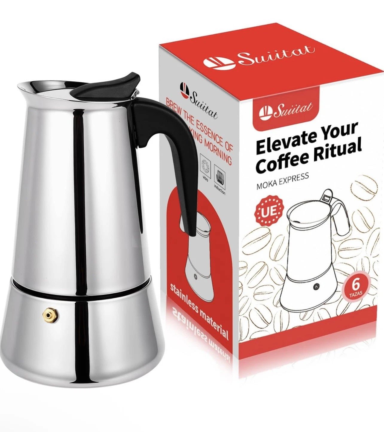 Suiitat Moka Pot, 9 Cups (15.9 oz) Stovetop Espresso Maker, 9 cups, Silver