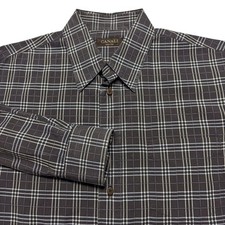Canali Dress Shirt Mens XL Gray Plaid Long Sleeve 100 Cotton Made Italy
