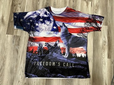 Vintage Get A Life Tee Shirt Freedom Calls American Flag Howling Wild Wolves 2XL